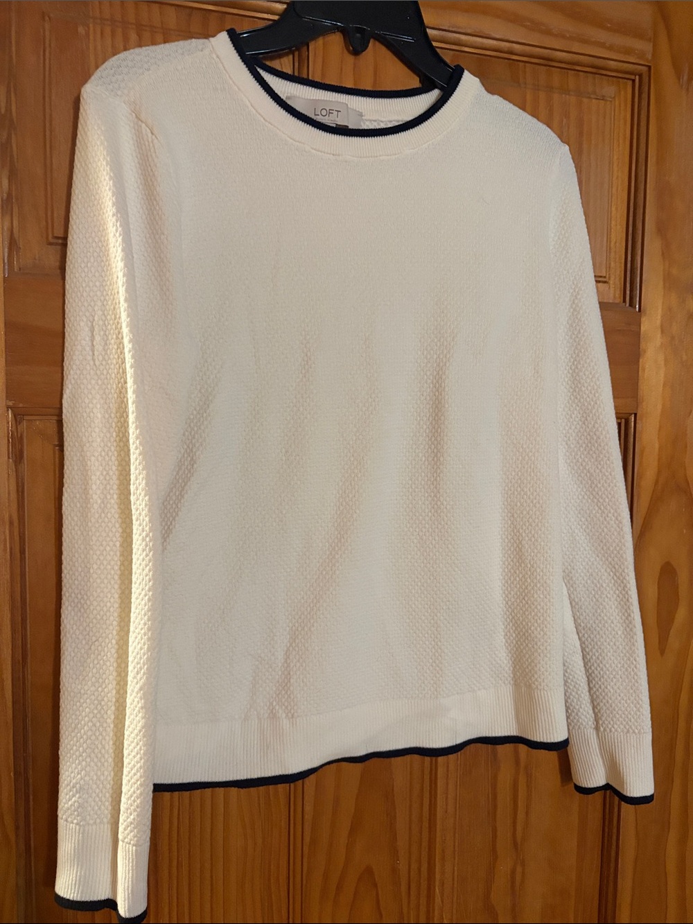 LOFT Cream Crewneck Sweater with Navy Trim